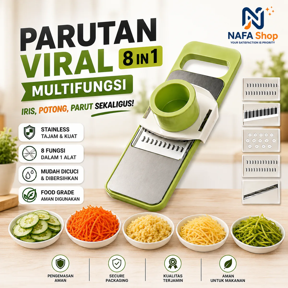 Foto produk Parutan & Pengiris Sayur Multifungsi 8 in 1 Stainless